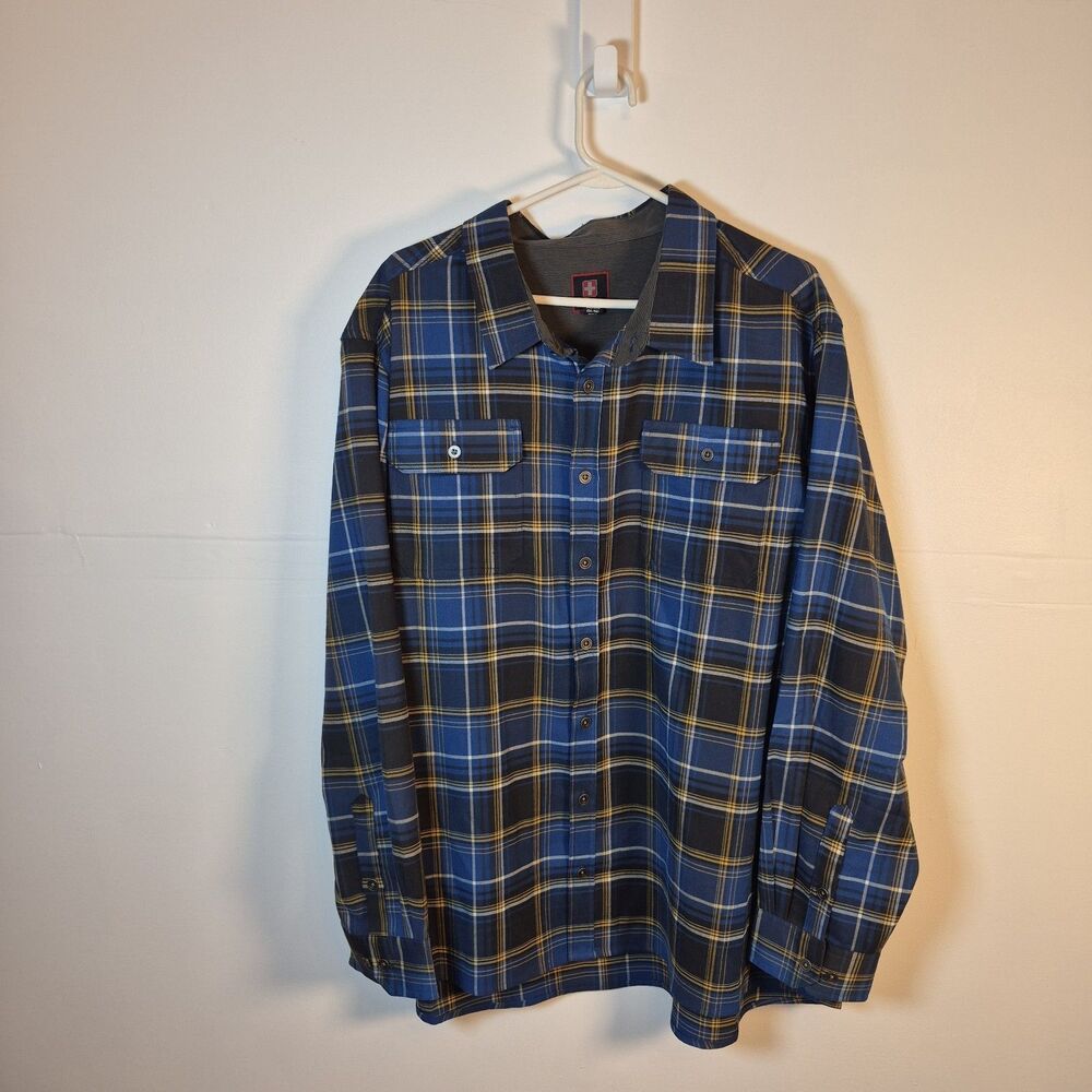 Swiss Tech Men's Button Up Flannel Shirt Size 3XL Long Sleeve Blue Canoe Plaid
